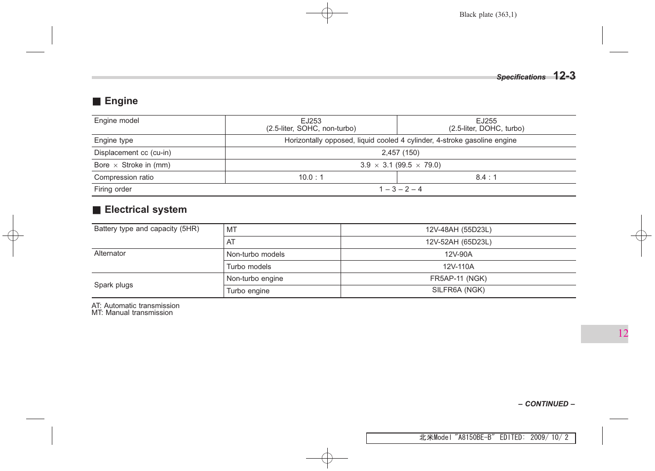 Engine, Electrical system | Subaru 2010 Forester User Manual | Page 372 / 414