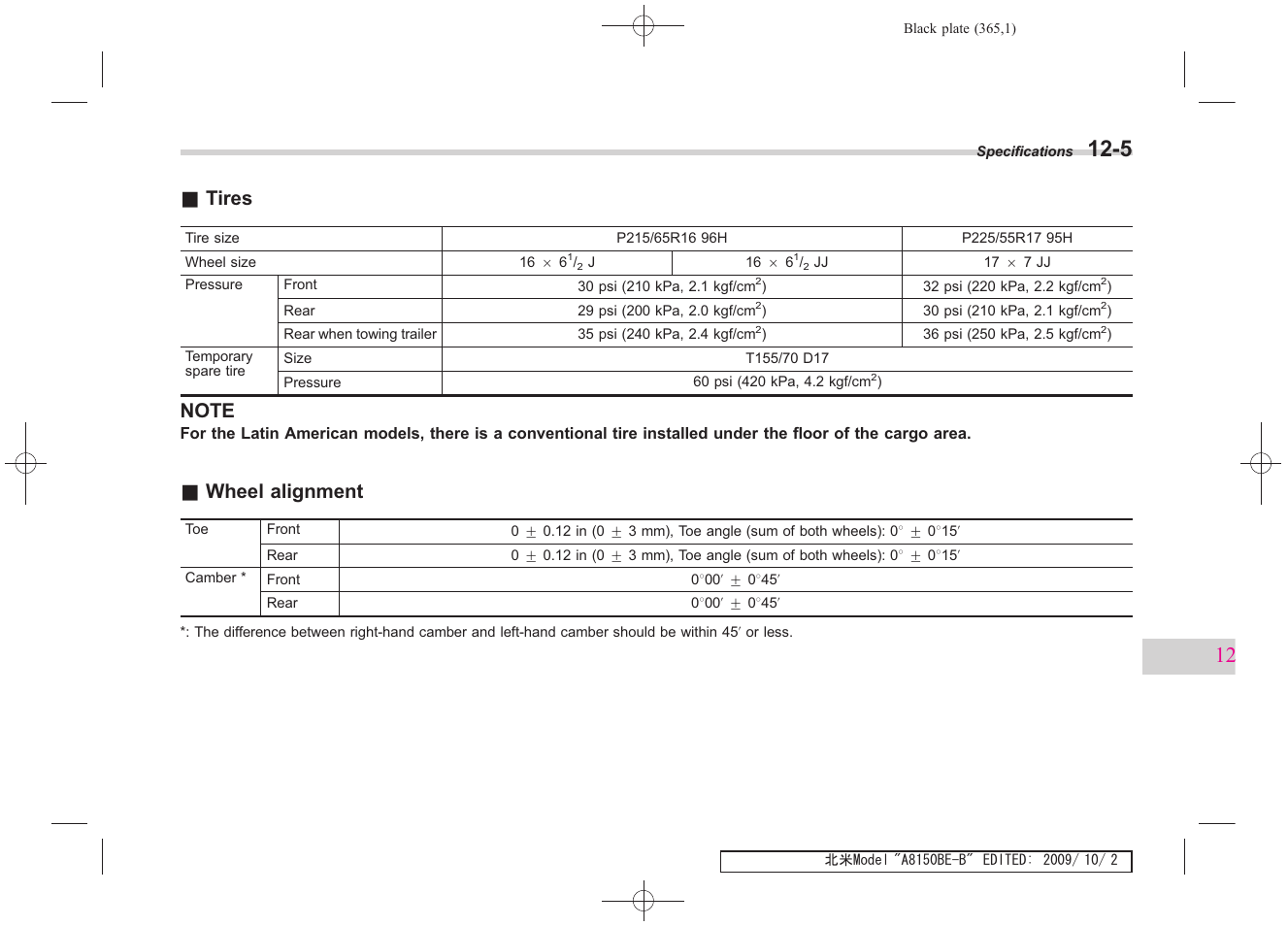 Tires, Wheel alignment | Subaru 2010 Forester User Manual | Page 374 / 414