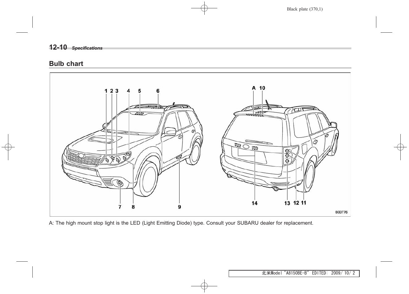 Bulb chart | Subaru 2010 Forester User Manual | Page 379 / 414