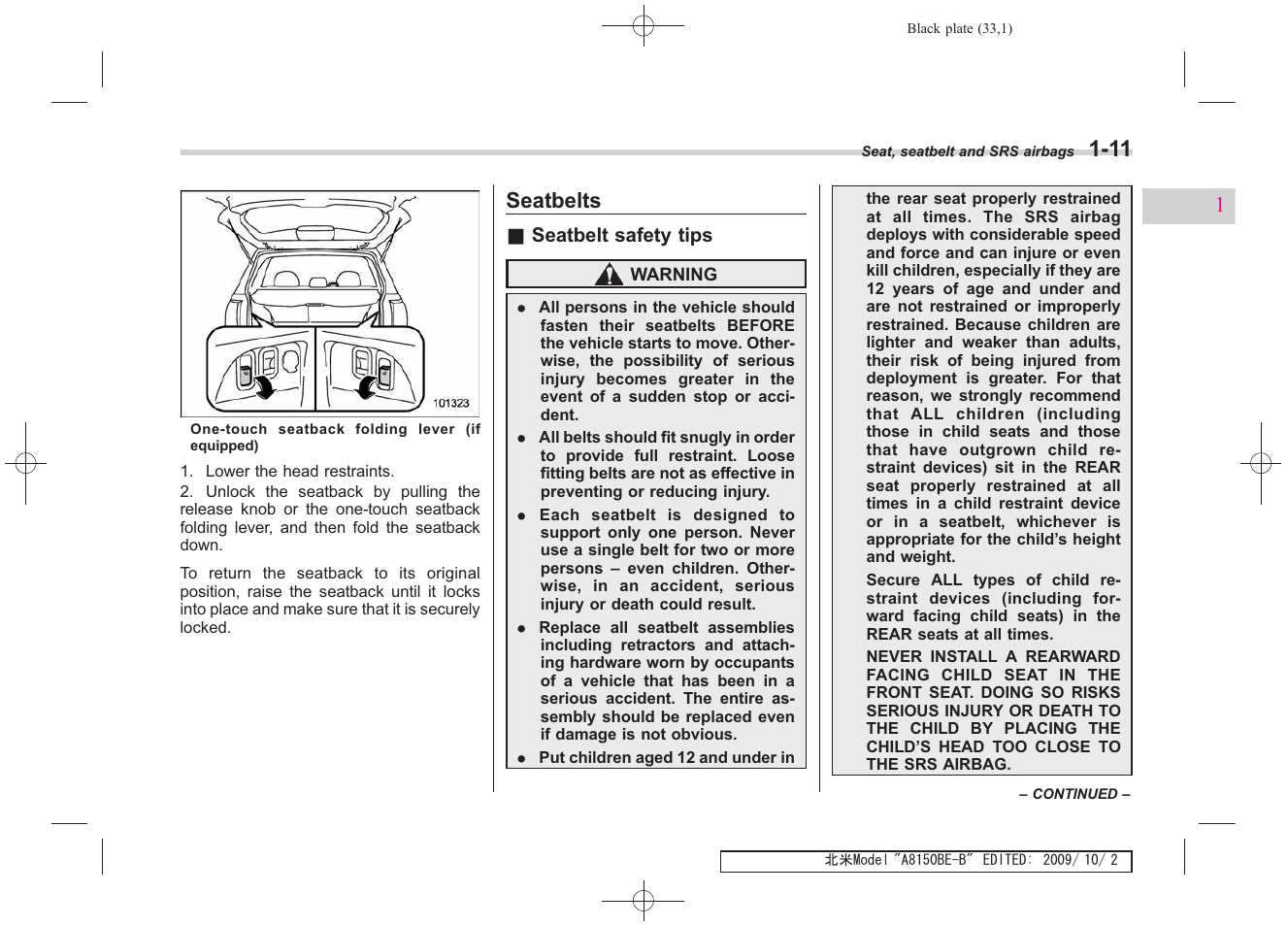 Seatbelts | Subaru 2010 Forester User Manual | Page 46 / 414