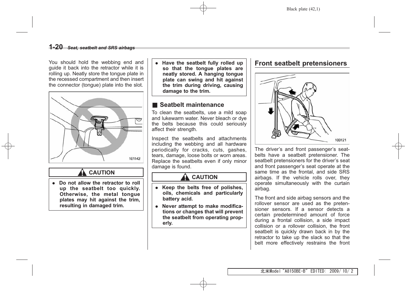 Front seatbelt pretensioners | Subaru 2010 Forester User Manual | Page 55 / 414