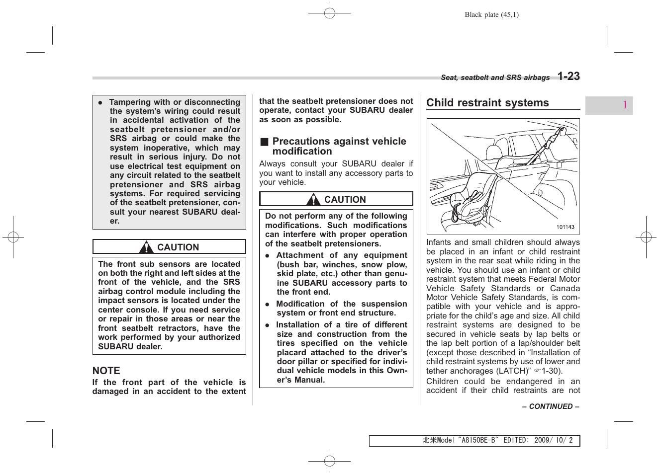 Child restraint systems | Subaru 2010 Forester User Manual | Page 58 / 414