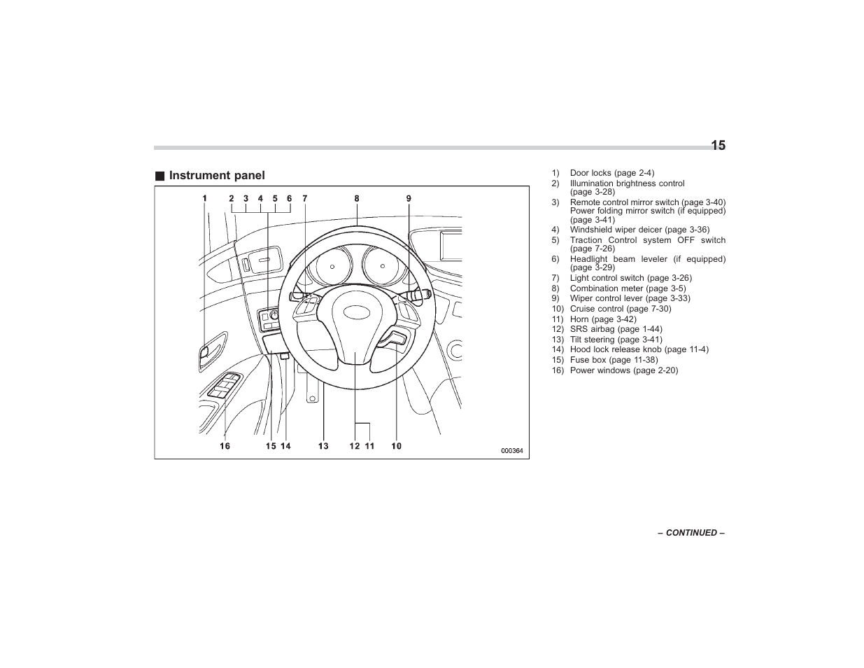 Instrument panel | Subaru 2009 Tribeca User Manual | Page 17 / 411