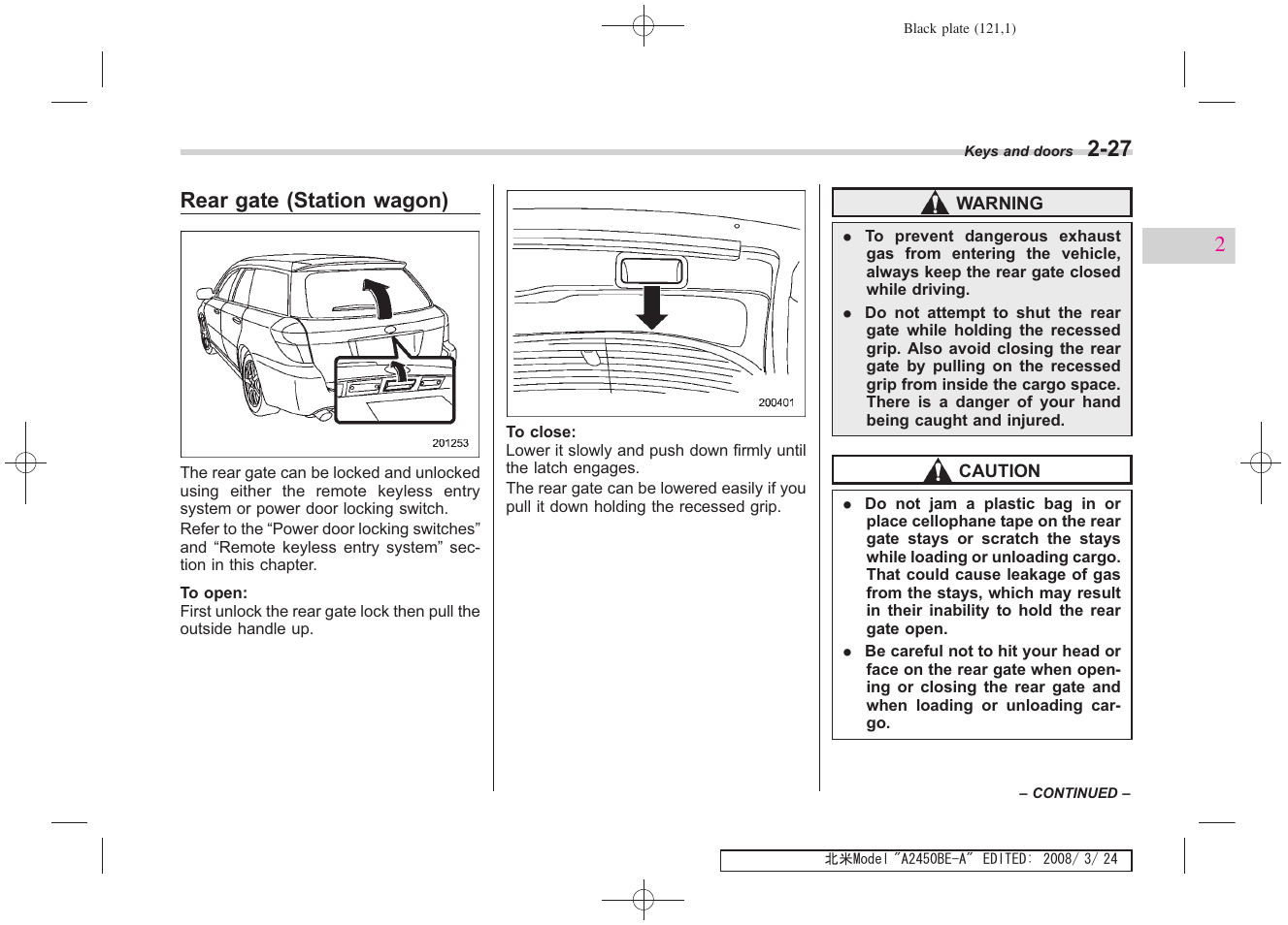 Rear gate (station wagon) | Subaru 2009 Legacy User Manual | Page 119 / 447