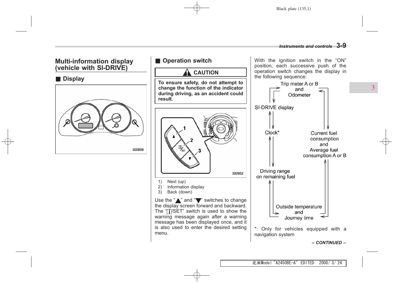 Multi-information display (vehicle with si-drive) | Subaru 2009 Legacy User Manual | Page 132 / 447