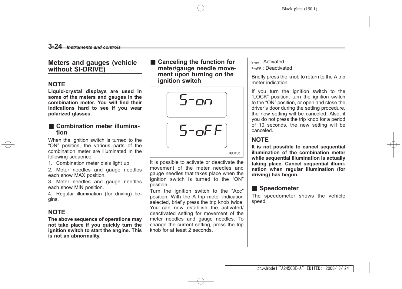 Meters and gauges (vehicle without si-drive) | Subaru 2009 Legacy User Manual | Page 147 / 447