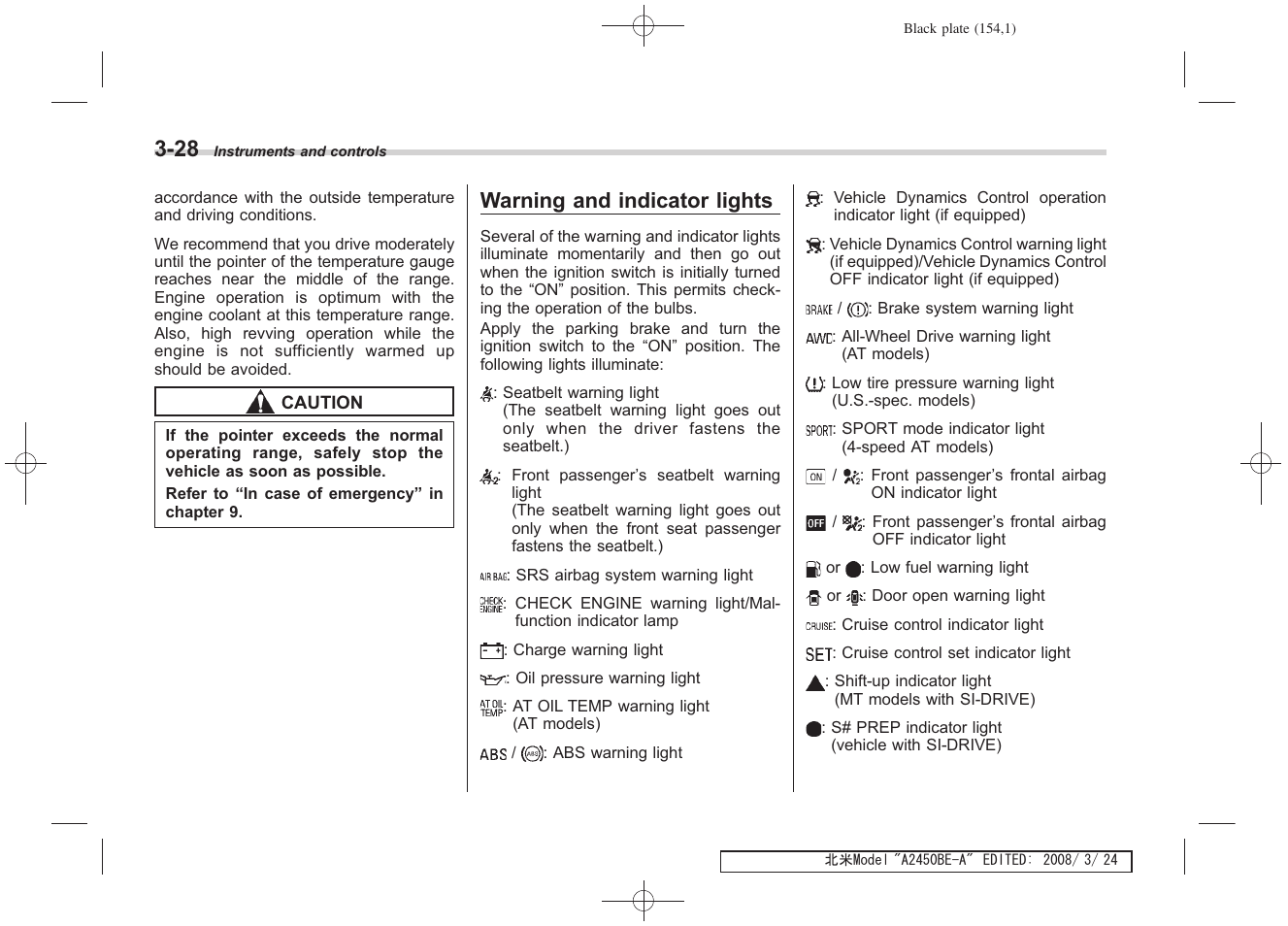 Warning and indicator lights | Subaru 2009 Legacy User Manual | Page 151 / 447
