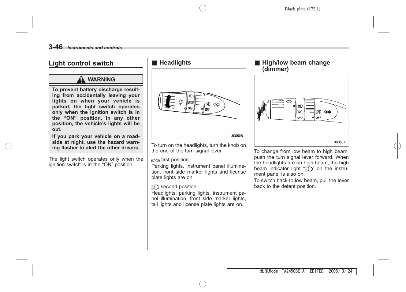 Light control switch | Subaru 2009 Legacy User Manual | Page 169 / 447