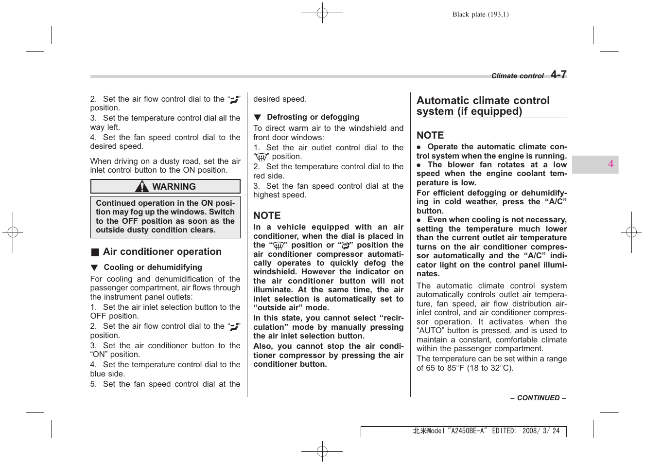 Automatic climate control system (if equipped) | Subaru 2009 Legacy User Manual | Page 189 / 447