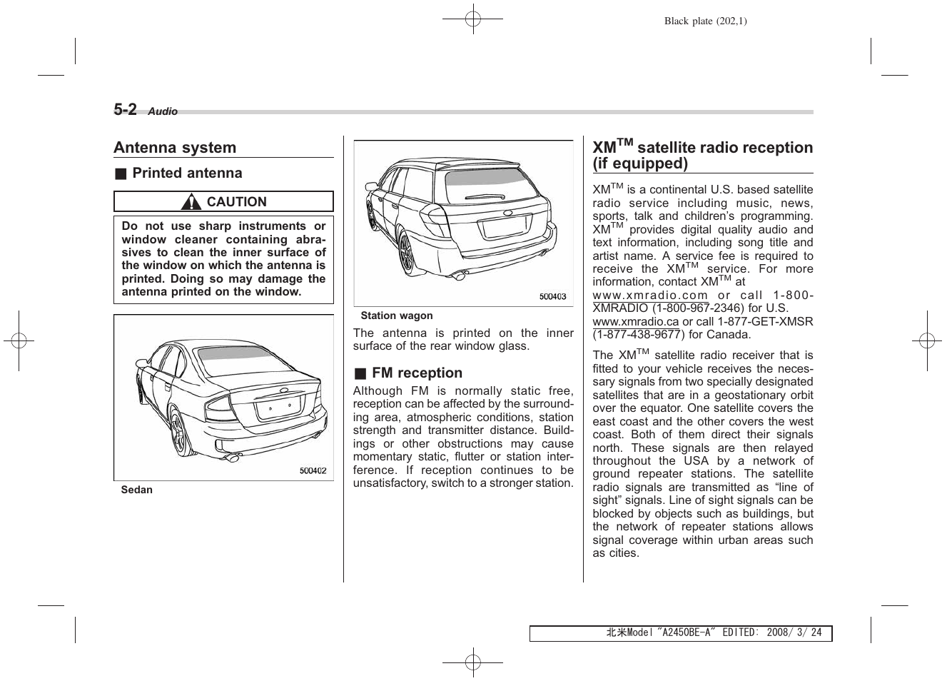 Antenna system, Satellite radio reception (if equipped) | Subaru 2009 Legacy User Manual | Page 197 / 447