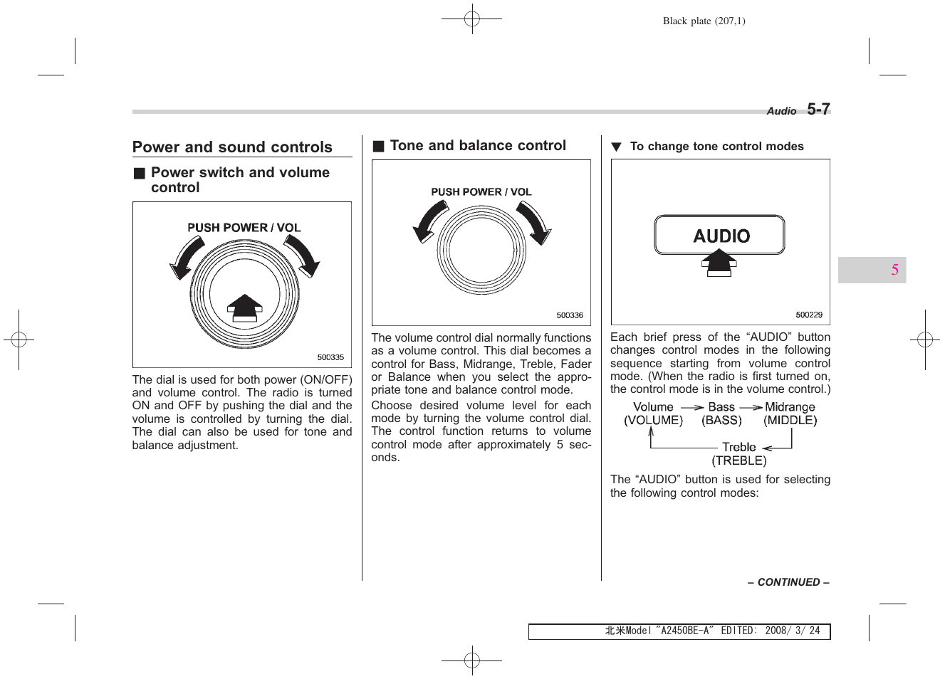 Power and sound controls | Subaru 2009 Legacy User Manual | Page 202 / 447