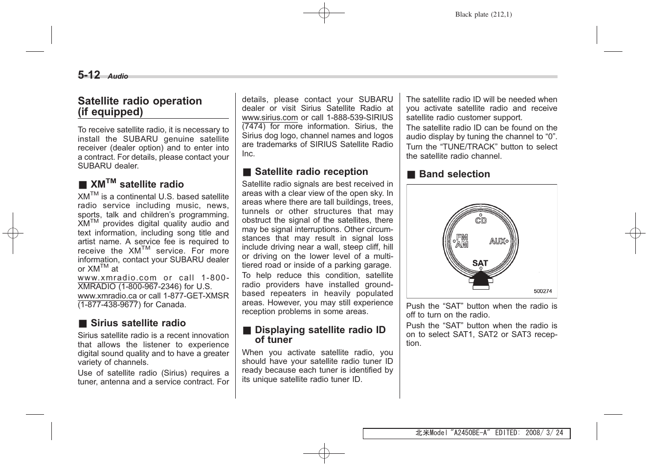 Satellite radio operation (if equipped) | Subaru 2009 Legacy User Manual | Page 207 / 447
