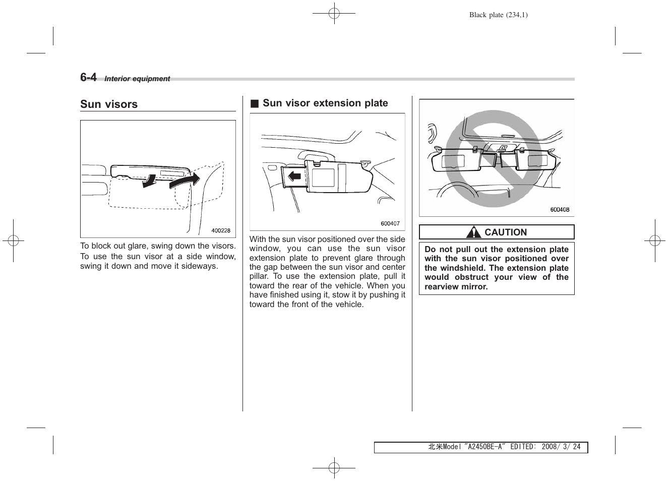 Sun visors | Subaru 2009 Legacy User Manual | Page 227 / 447