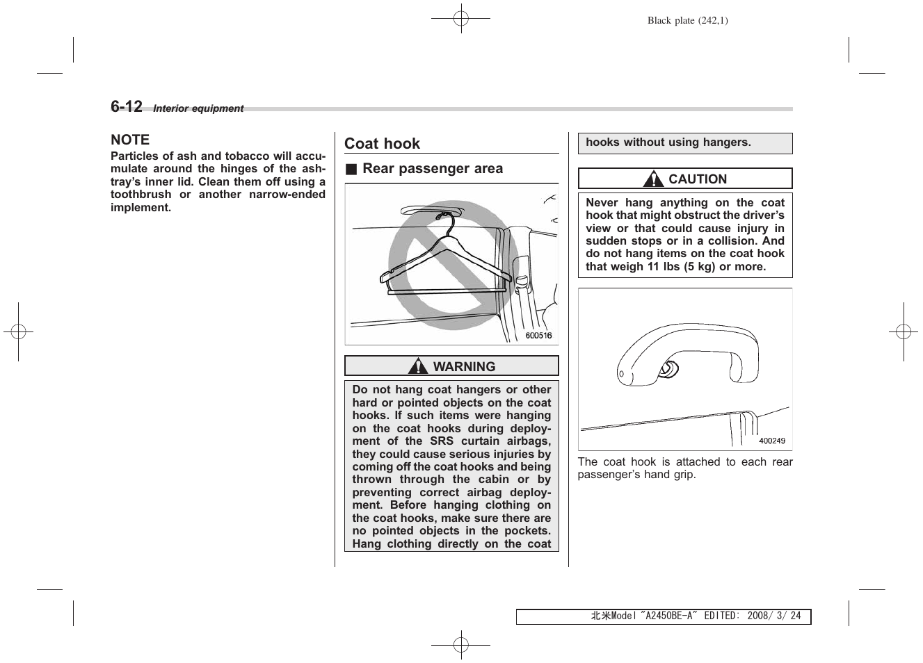 Coat hook | Subaru 2009 Legacy User Manual | Page 235 / 447