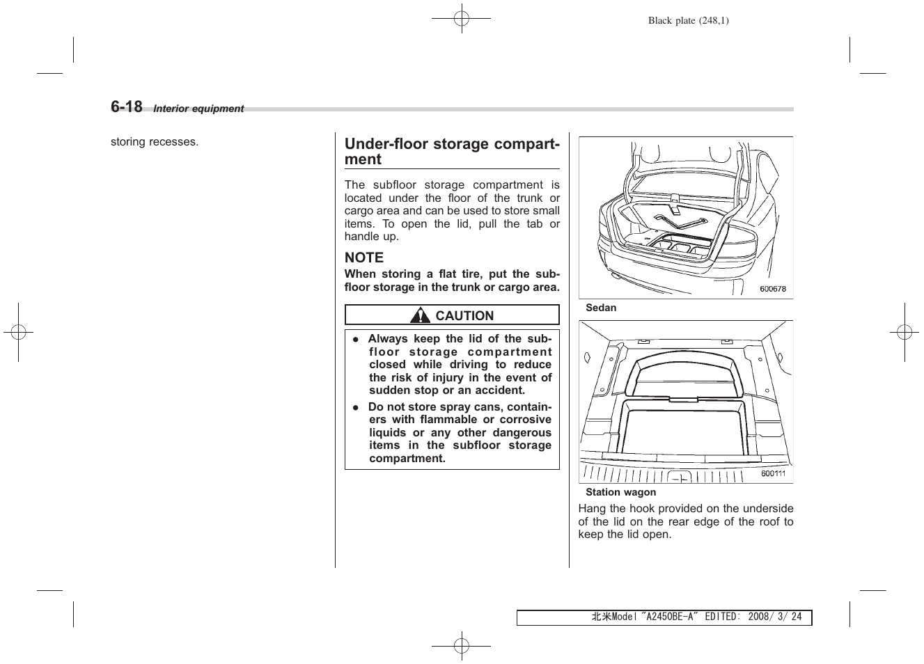 Under-floor storage compart- ment | Subaru 2009 Legacy User Manual | Page 241 / 447