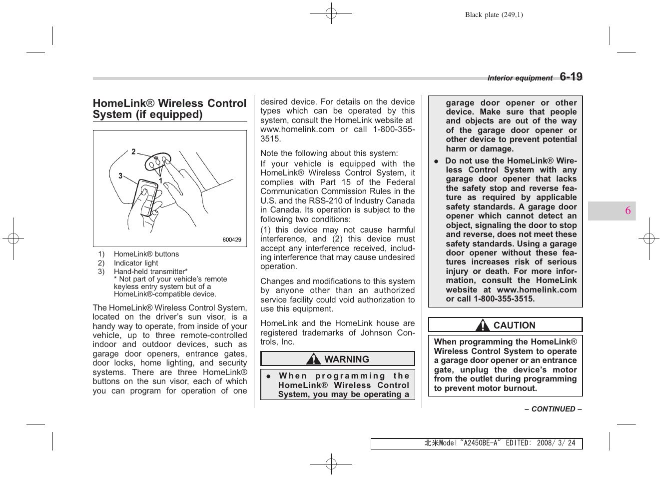 Homelink® wireless control system (if equipped) | Subaru 2009 Legacy User Manual | Page 242 / 447