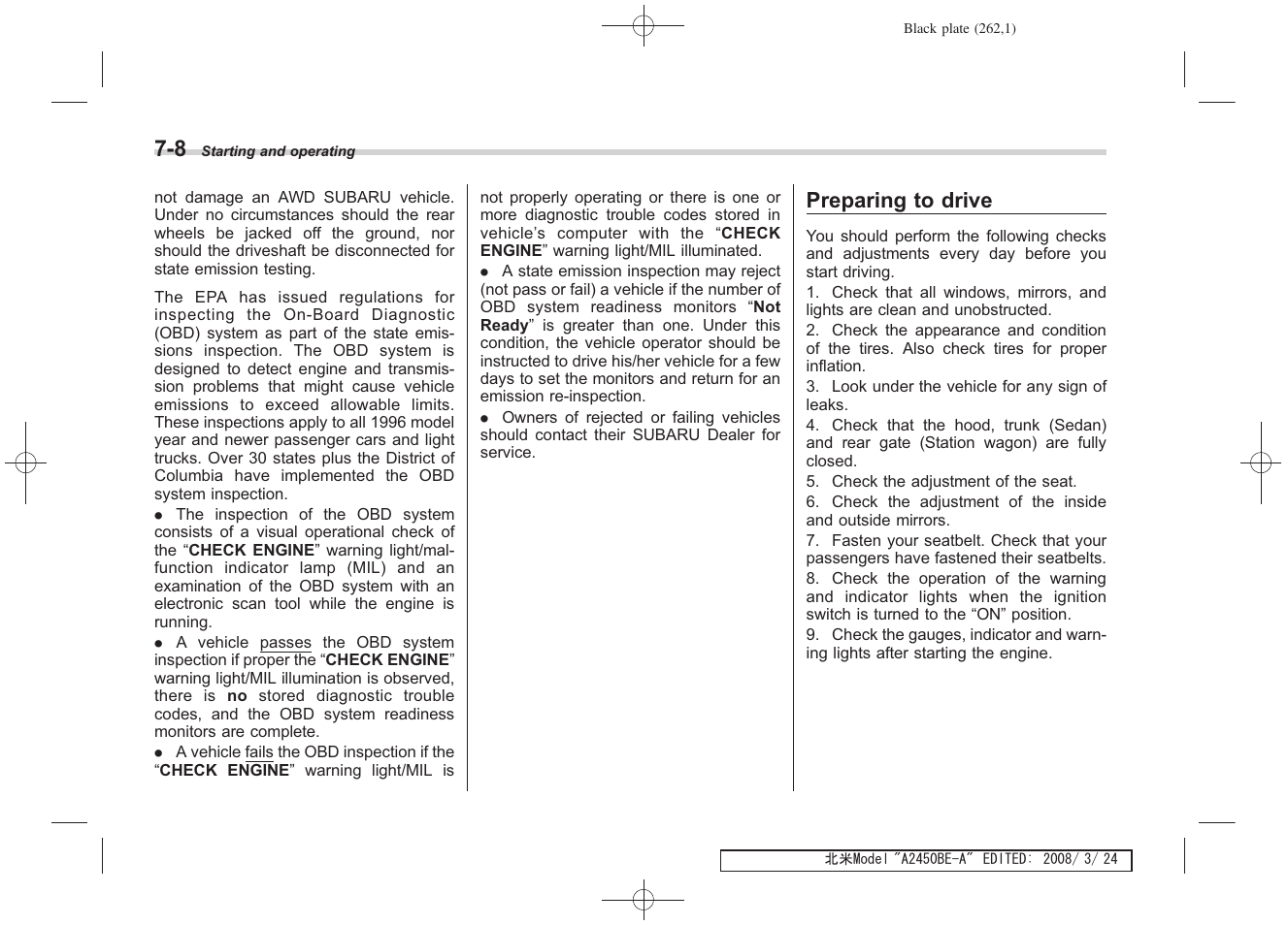 Preparing to drive | Subaru 2009 Legacy User Manual | Page 254 / 447