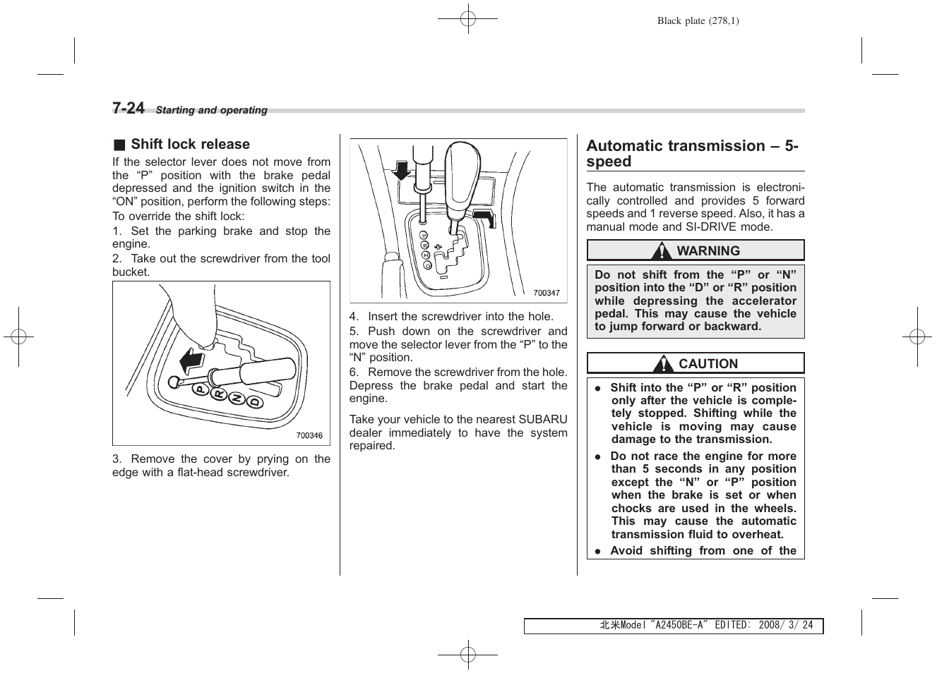 Automatic transmission – 5- speed | Subaru 2009 Legacy User Manual | Page 270 / 447