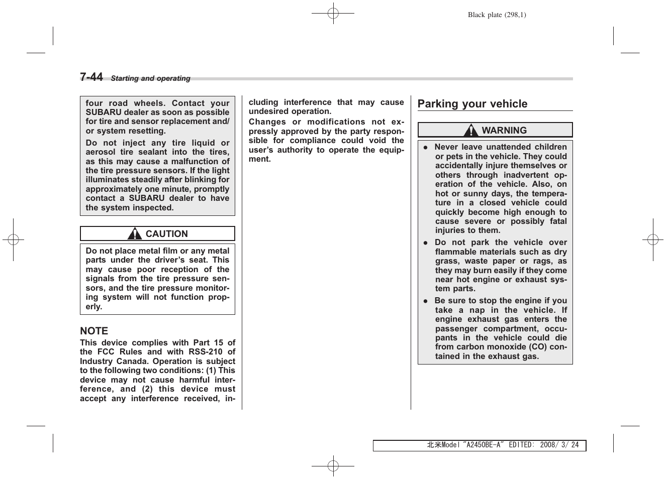 Parking your vehicle | Subaru 2009 Legacy User Manual | Page 290 / 447