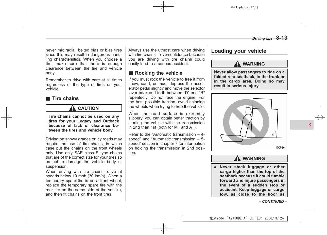 Loading your vehicle | Subaru 2009 Legacy User Manual | Page 309 / 447