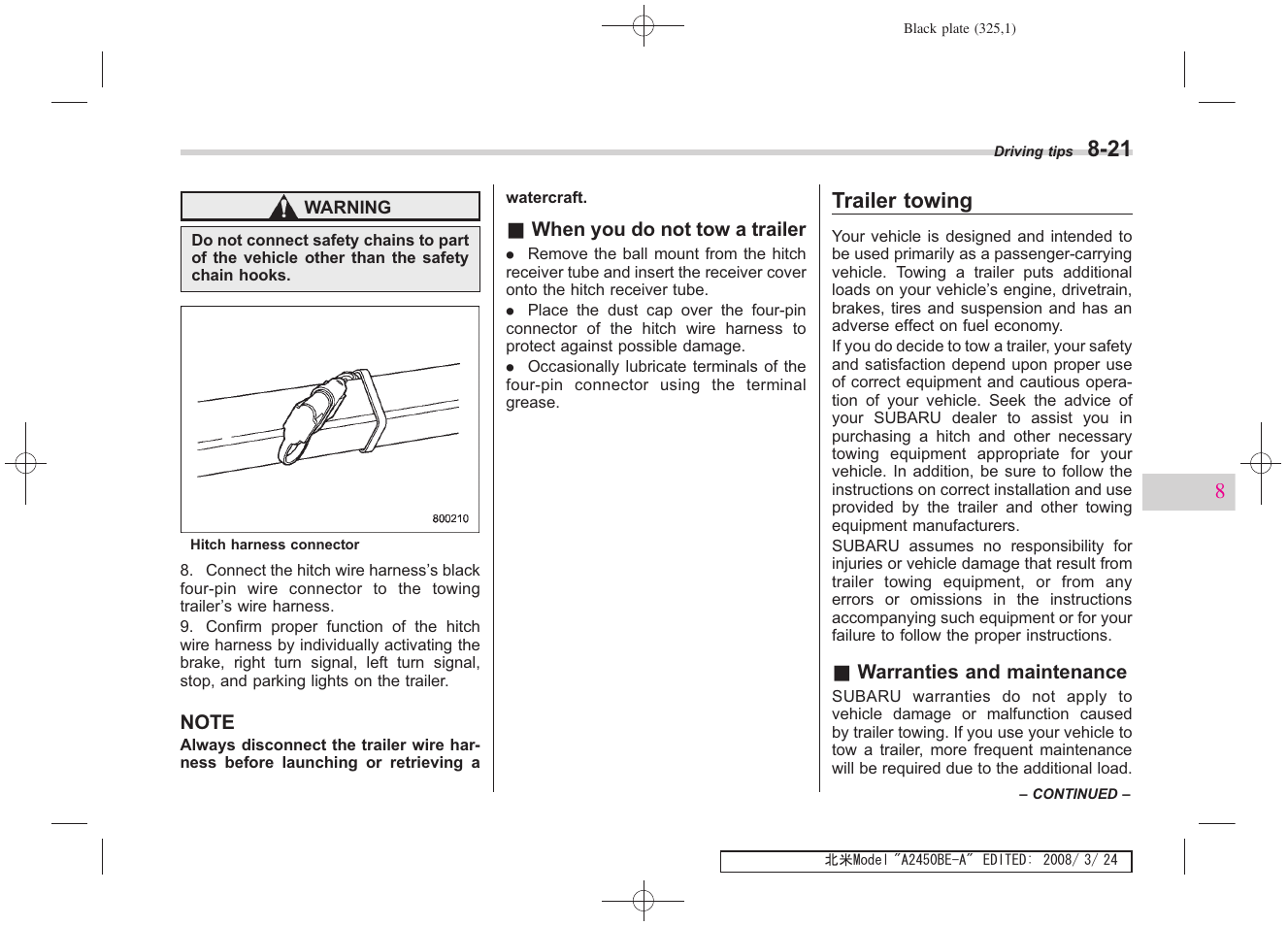 Trailer towing | Subaru 2009 Legacy User Manual | Page 317 / 447