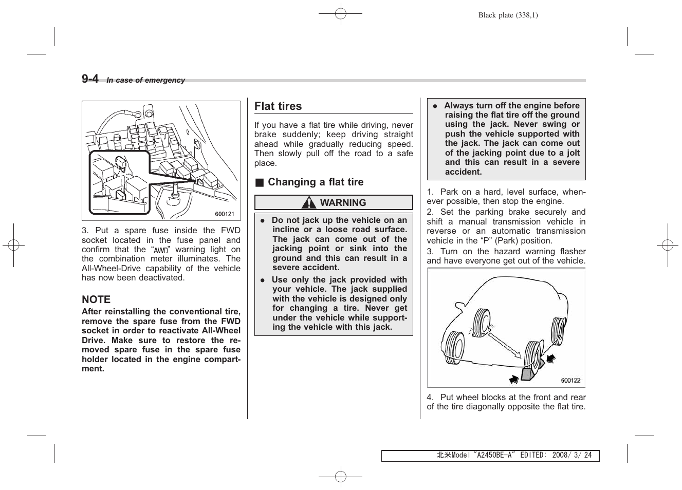 Flat tires | Subaru 2009 Legacy User Manual | Page 329 / 447