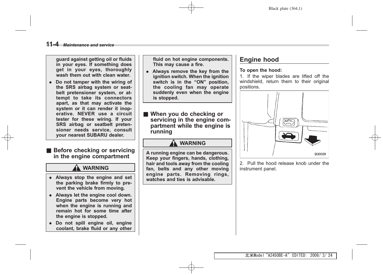 Engine hood | Subaru 2009 Legacy User Manual | Page 354 / 447