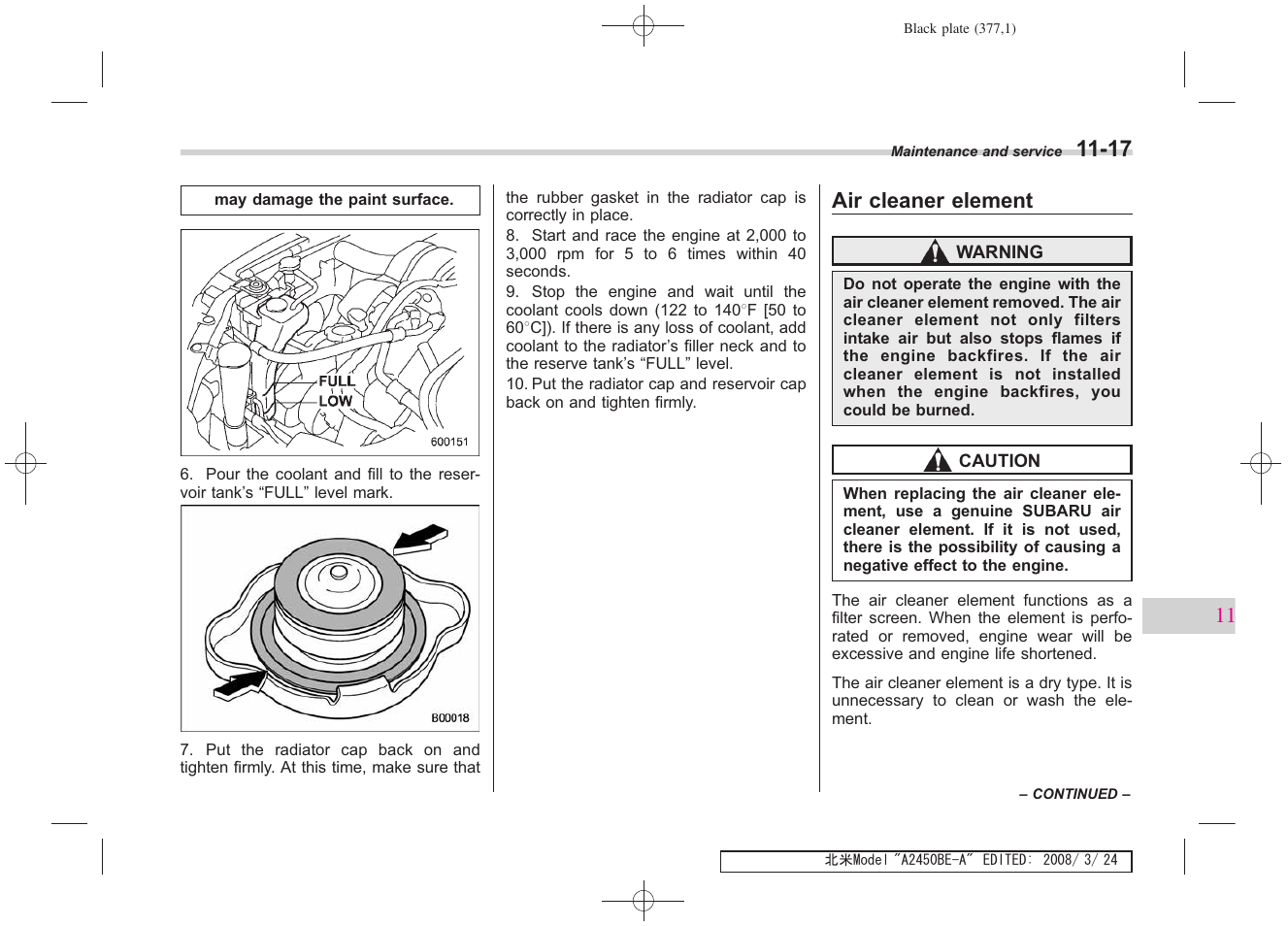 Air cleaner element | Subaru 2009 Legacy User Manual | Page 367 / 447