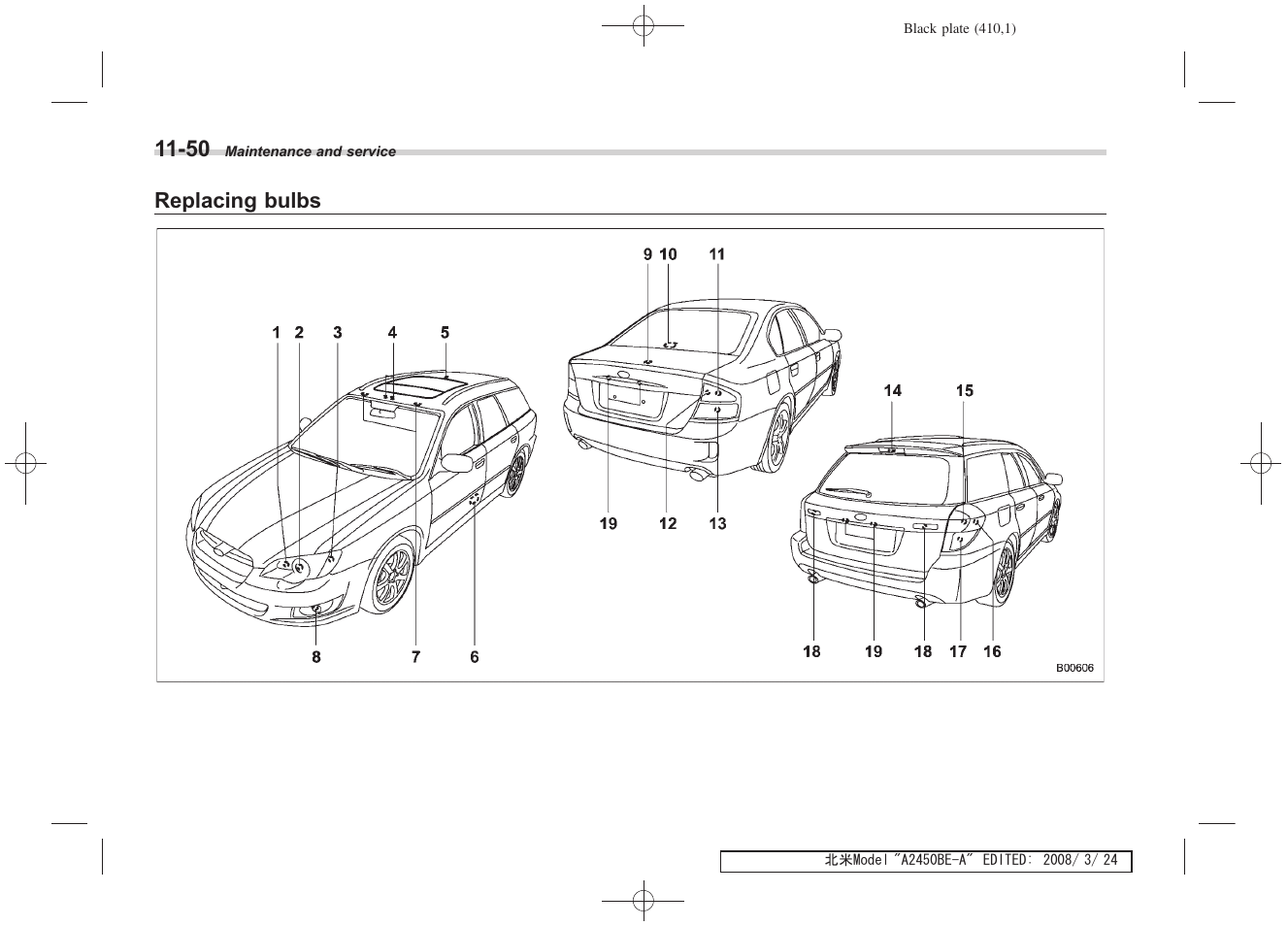 Replacing bulbs | Subaru 2009 Legacy User Manual | Page 400 / 447