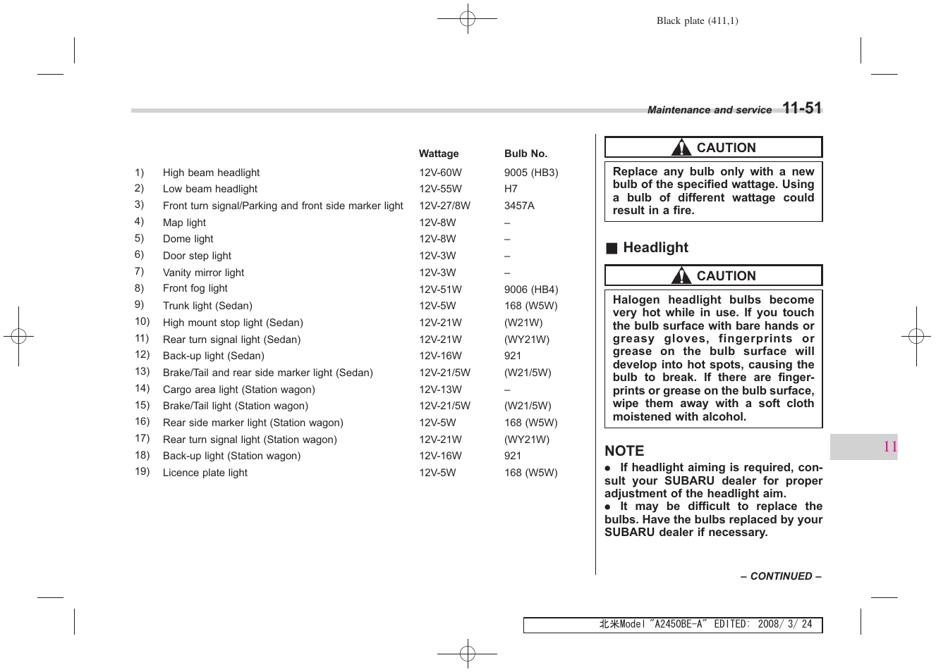 Headlight | Subaru 2009 Legacy User Manual | Page 401 / 447