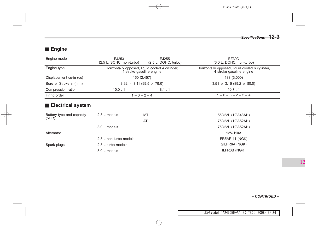 Engine, Electrical system | Subaru 2009 Legacy User Manual | Page 412 / 447