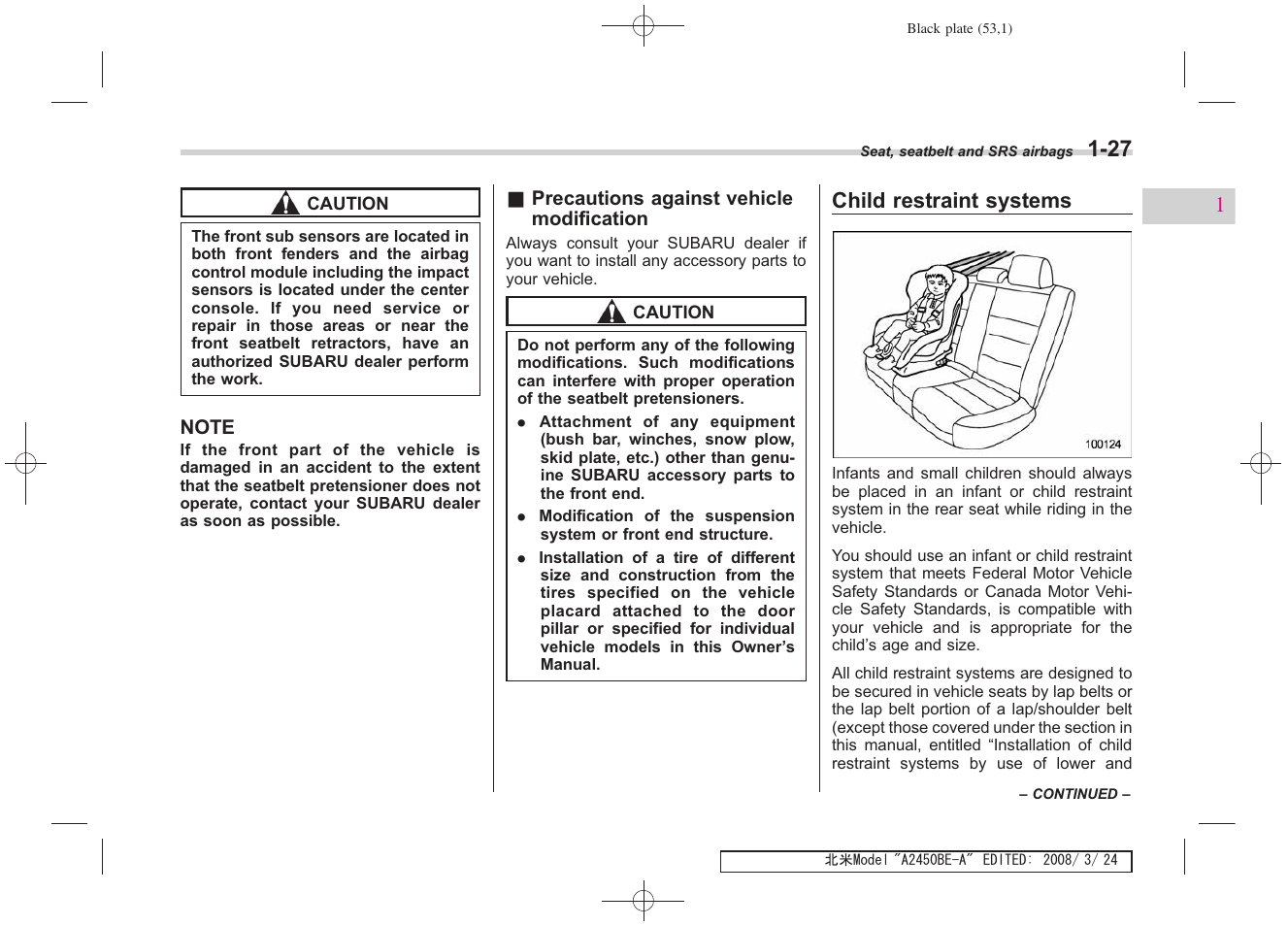 Child restraint systems | Subaru 2009 Legacy User Manual | Page 53 / 447
