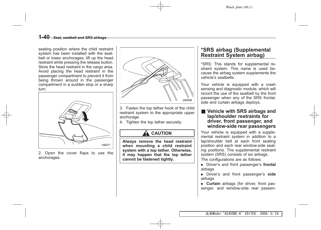 Srs airbag (supplemental restraint system airbag) | Subaru 2009 Legacy User Manual | Page 66 / 447