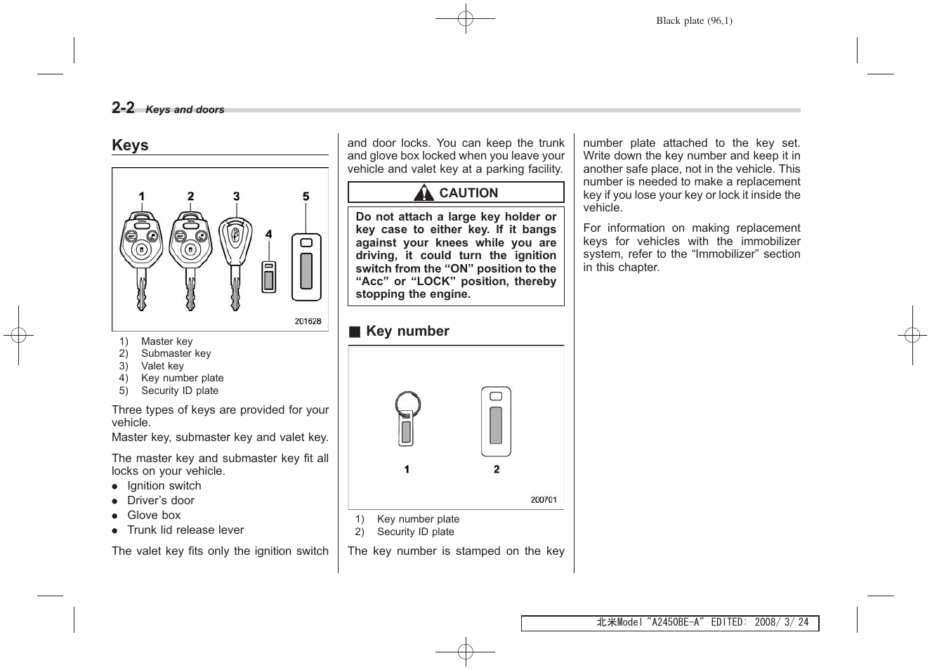 Keys | Subaru 2009 Legacy User Manual | Page 94 / 447