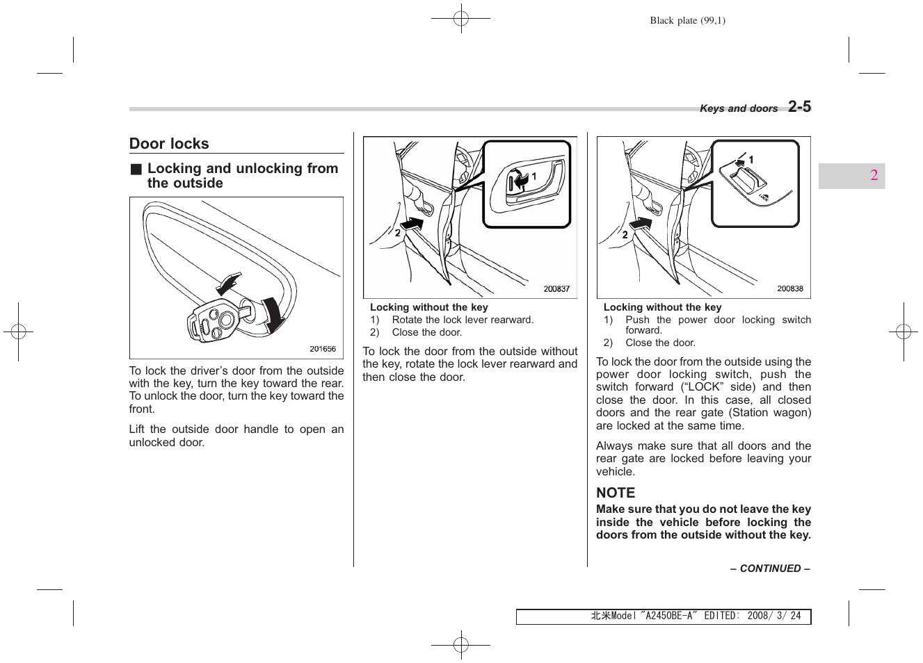 Door locks | Subaru 2009 Legacy User Manual | Page 97 / 447
