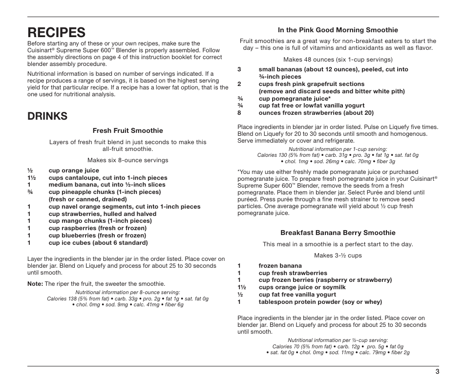 Recipes, Drinks | Cuisinart SB-5600 User Manual | Page 11 / 25