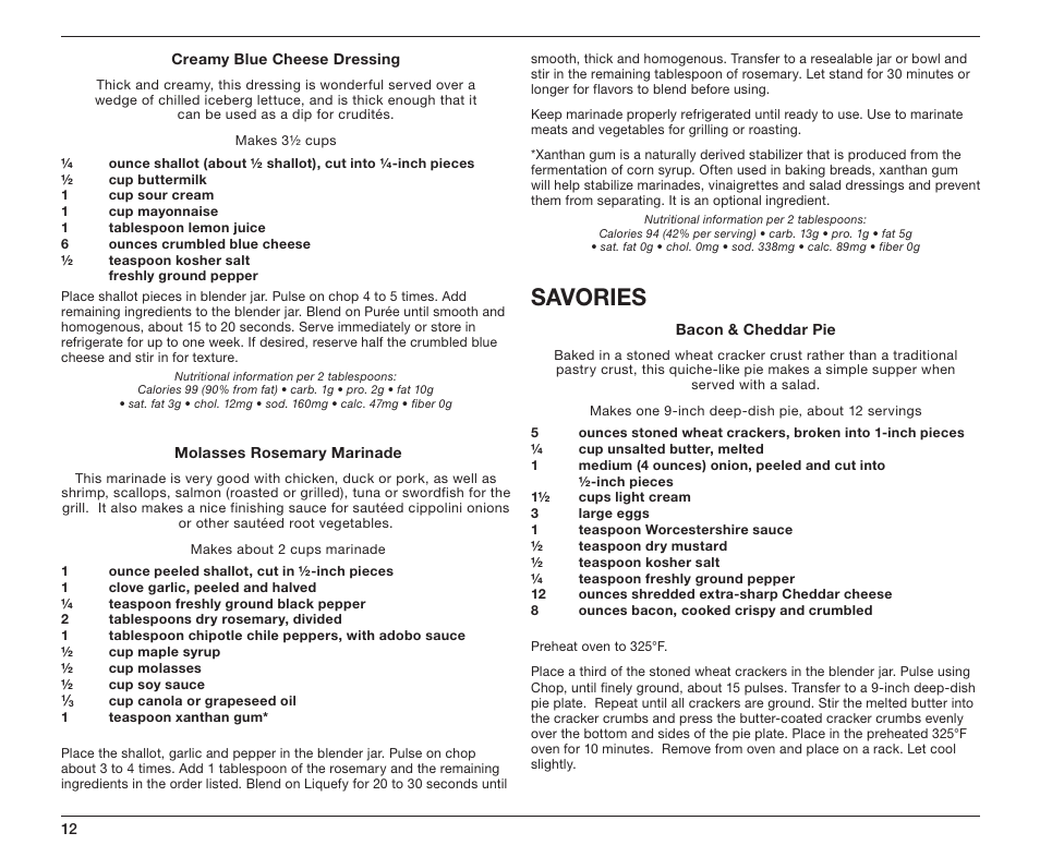 Savories | Cuisinart SB-5600 User Manual | Page 20 / 25