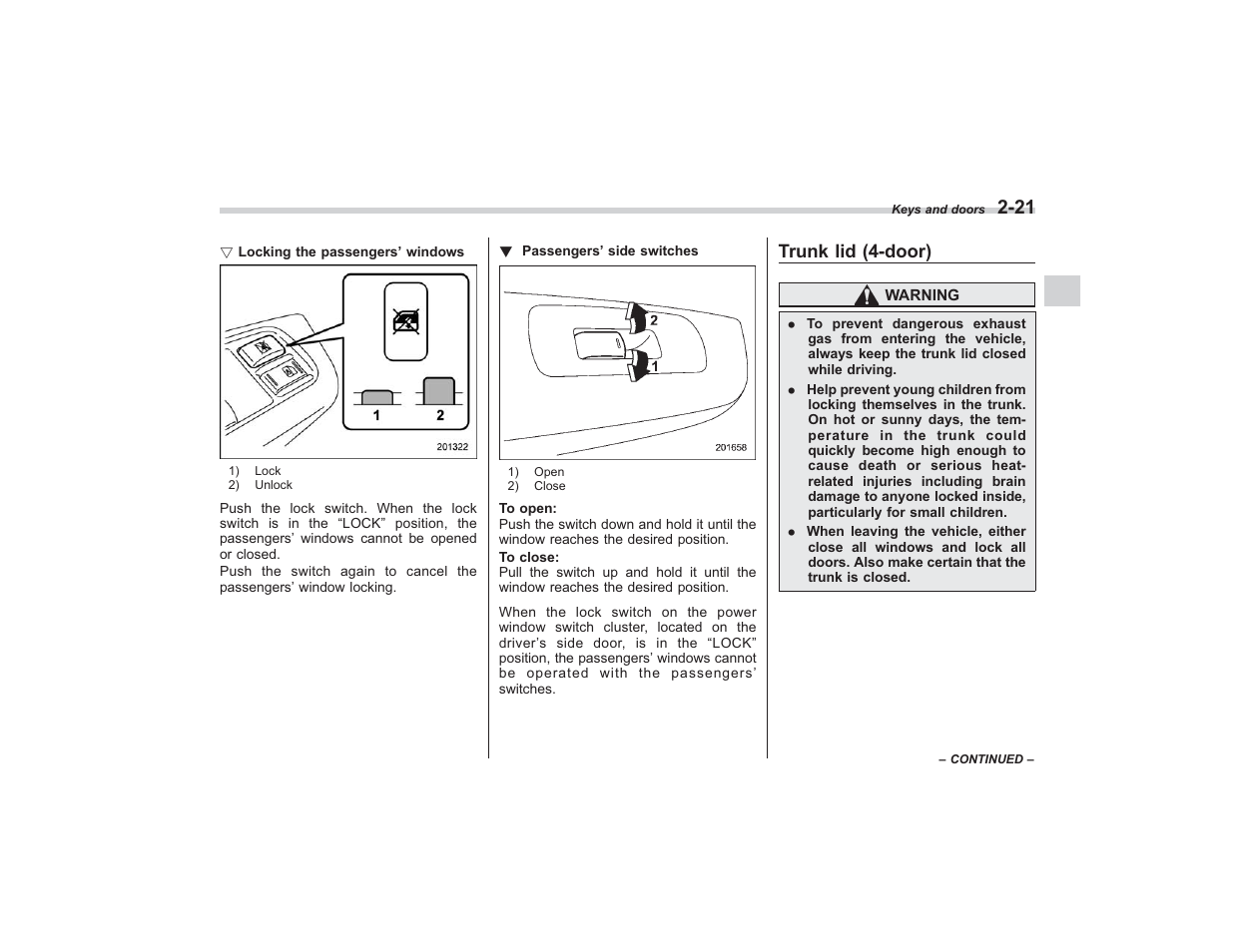 Trunk lid (4-door) | Subaru 2009 Impreza User Manual | Page 109 / 407