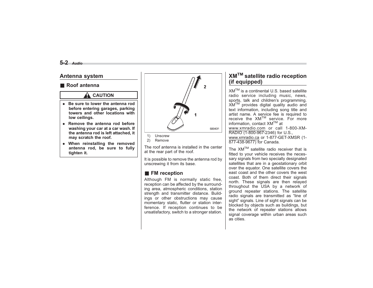 Antenna system, Satellite radio reception (if equipped) | Subaru 2009 Impreza User Manual | Page 179 / 407
