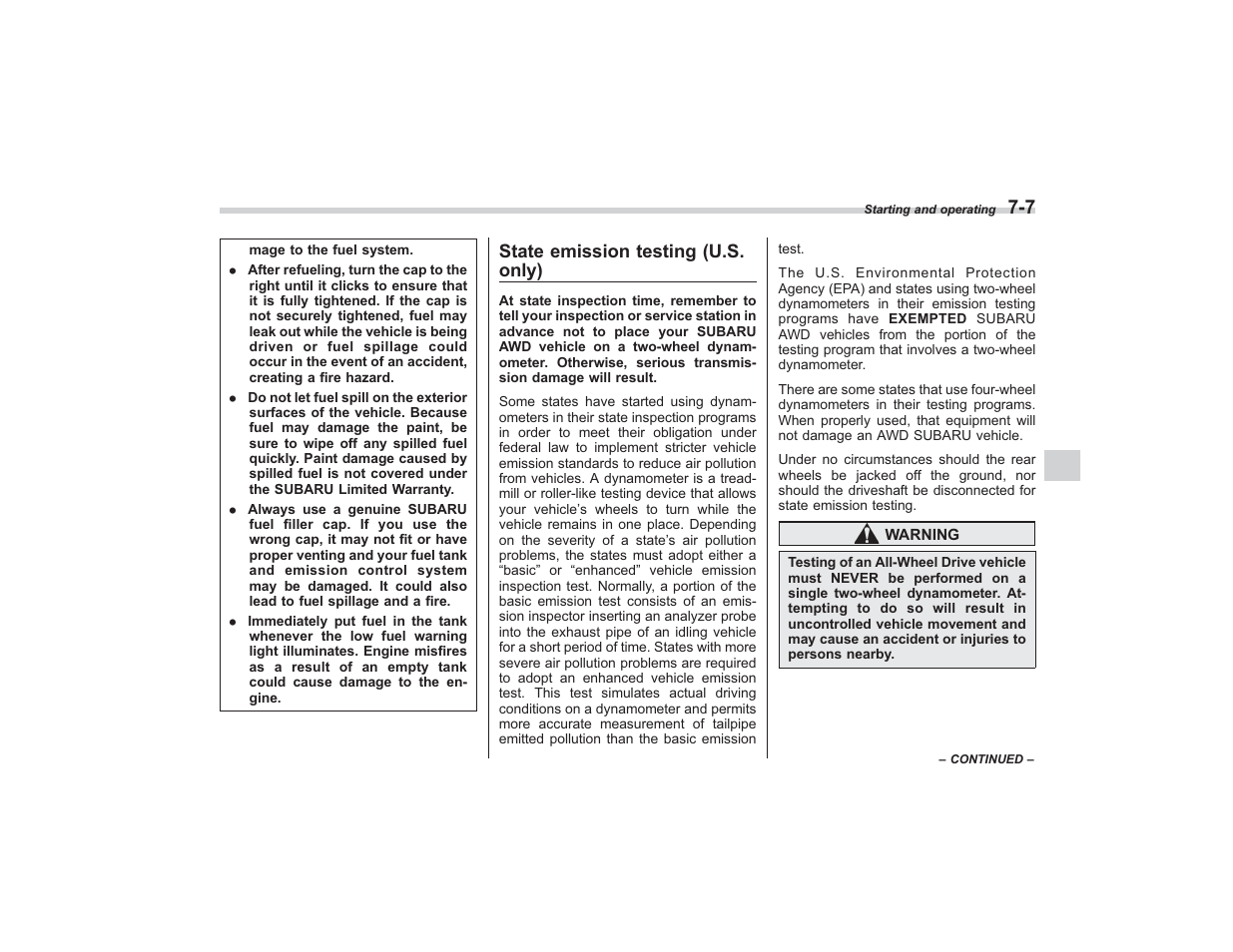 State emission testing (u.s. only) | Subaru 2009 Impreza User Manual | Page 227 / 407