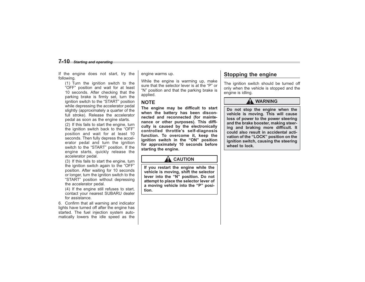 Stopping the engine | Subaru 2009 Impreza User Manual | Page 230 / 407