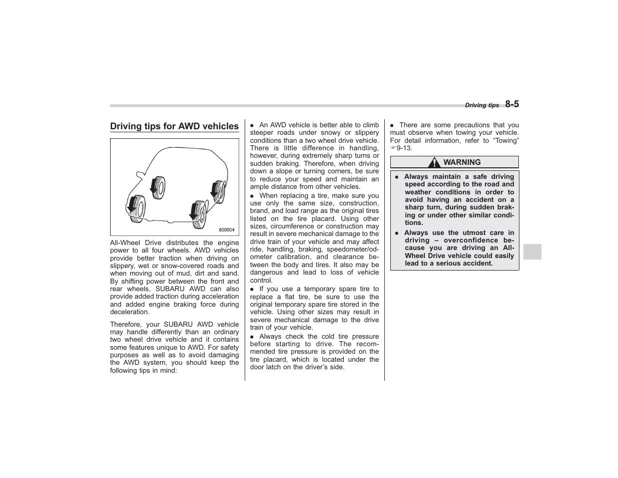 Driving tips for awd vehicles | Subaru 2009 Impreza User Manual | Page 278 / 407