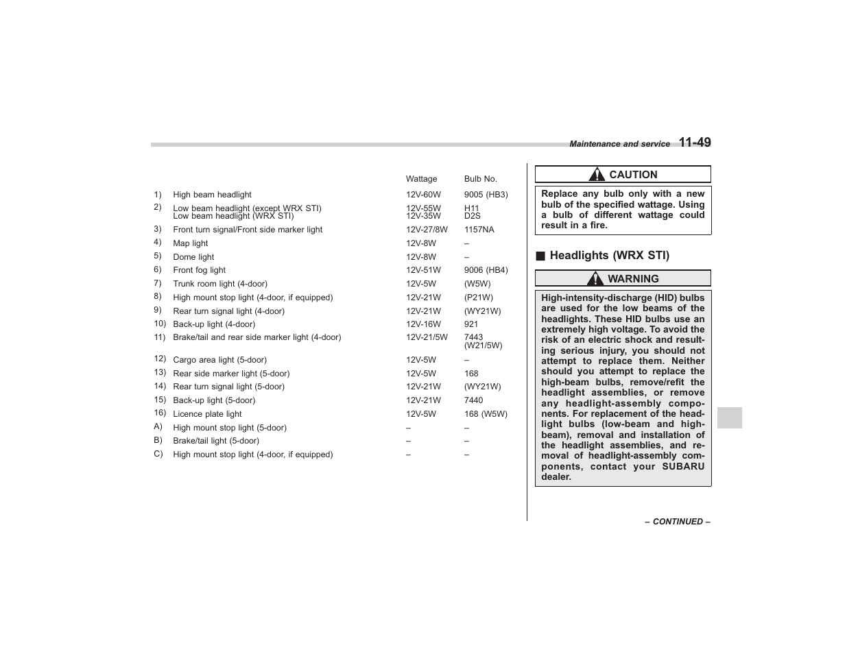 Headlights (wrx sti) | Subaru 2009 Impreza User Manual | Page 364 / 407