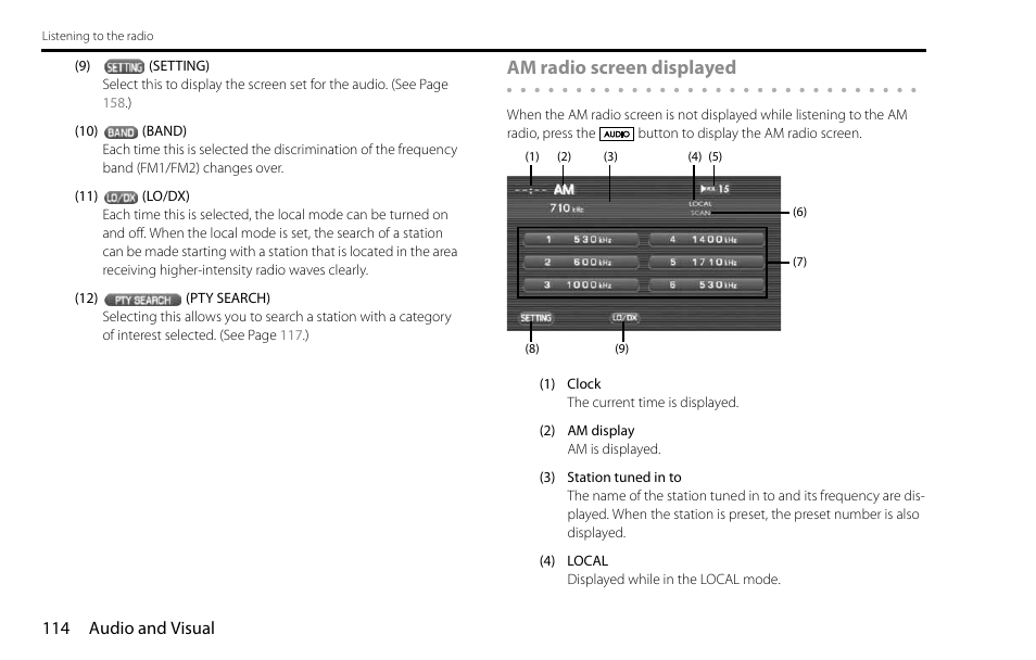 Am radio screen displayed | Subaru 2009 Impreza Navigation System User Manual | Page 114 / 248