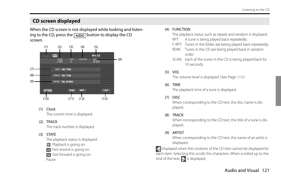 Cd screen displayed | Subaru 2009 Impreza Navigation System User Manual | Page 121 / 248