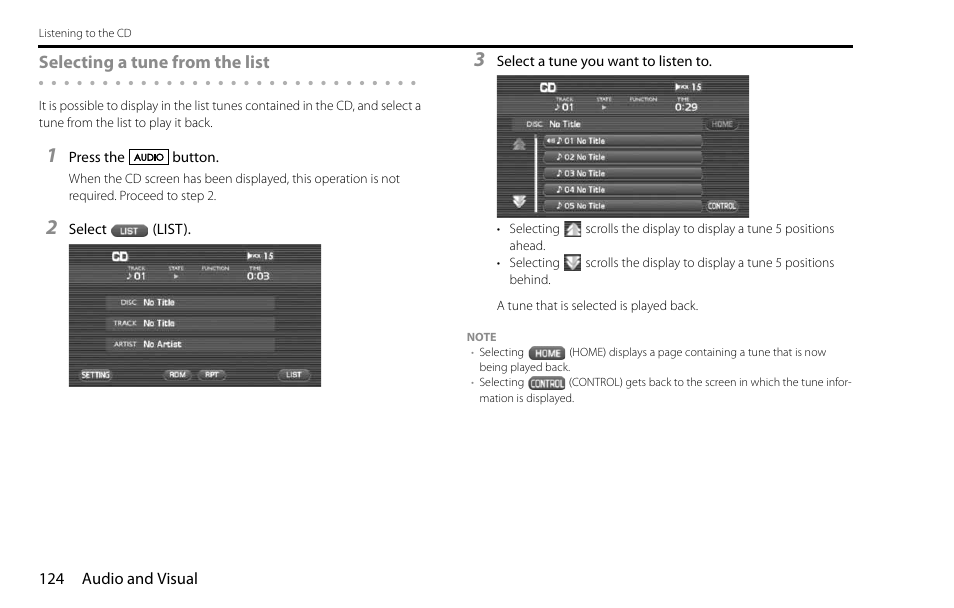 Selecting a tune from the list | Subaru 2009 Impreza Navigation System User Manual | Page 124 / 248