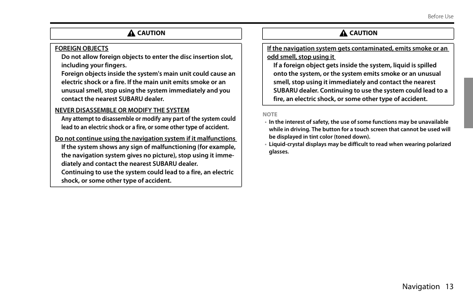 Navigation 13 | Subaru 2009 Impreza Navigation System User Manual | Page 13 / 248