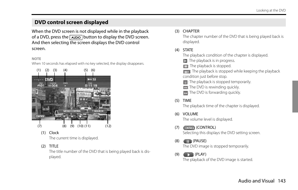 Dvd control screen displayed | Subaru 2009 Impreza Navigation System User Manual | Page 143 / 248