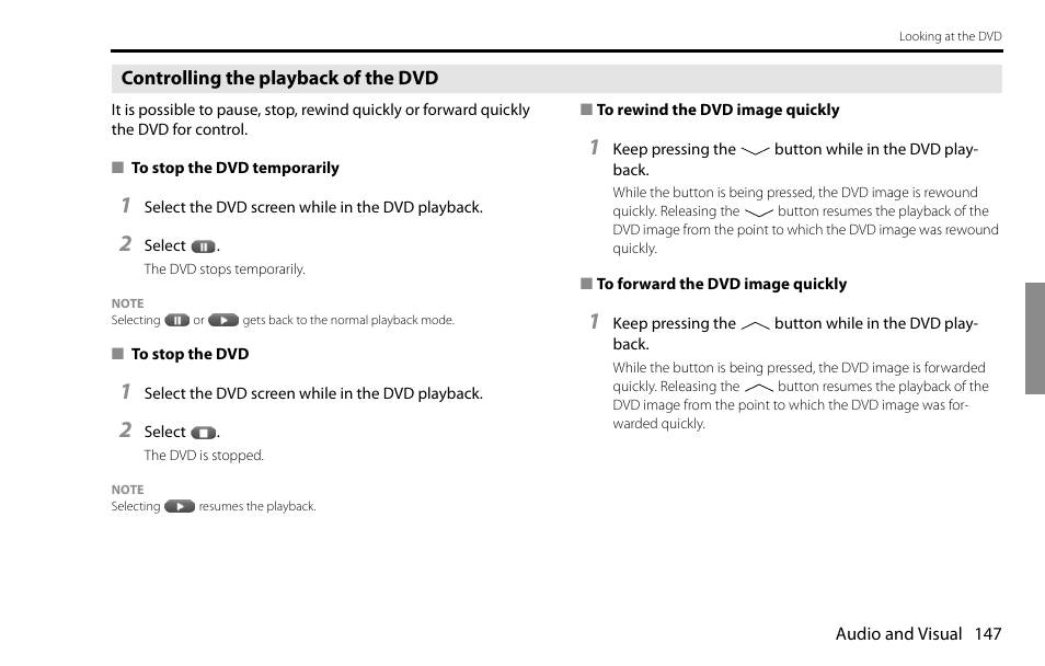 Controlling the playback of the dvd | Subaru 2009 Impreza Navigation System User Manual | Page 147 / 248