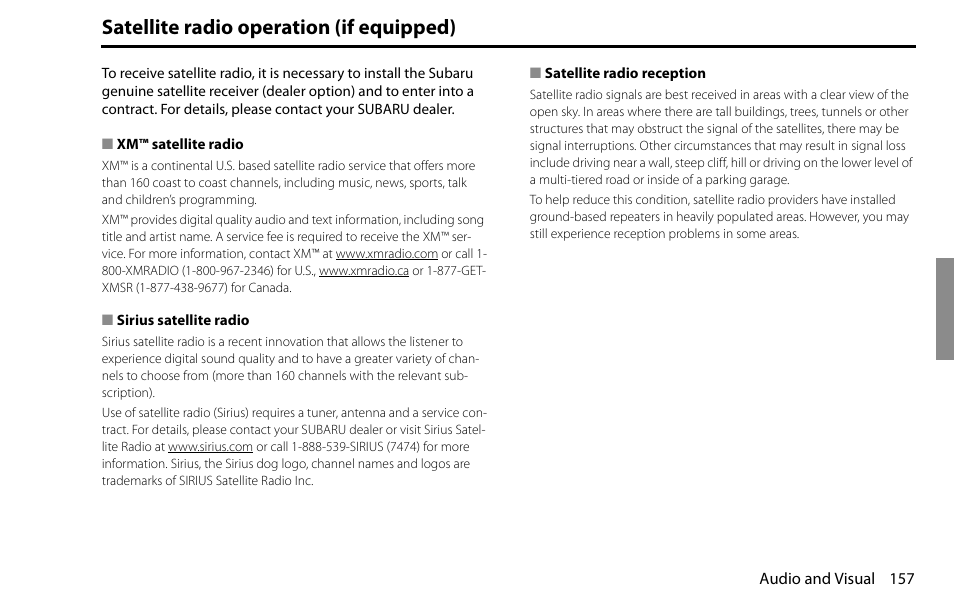 Satellite radio operation (if equipped) | Subaru 2009 Impreza Navigation System User Manual | Page 157 / 248